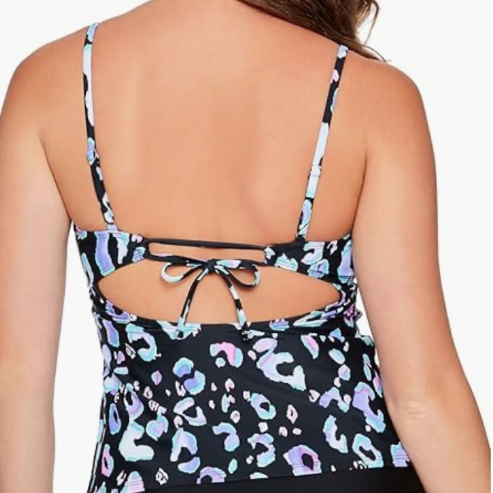Juniors' Ruffled Tankini Top Leopard Multicolor Size XS 8106 - Picture 2 of 2